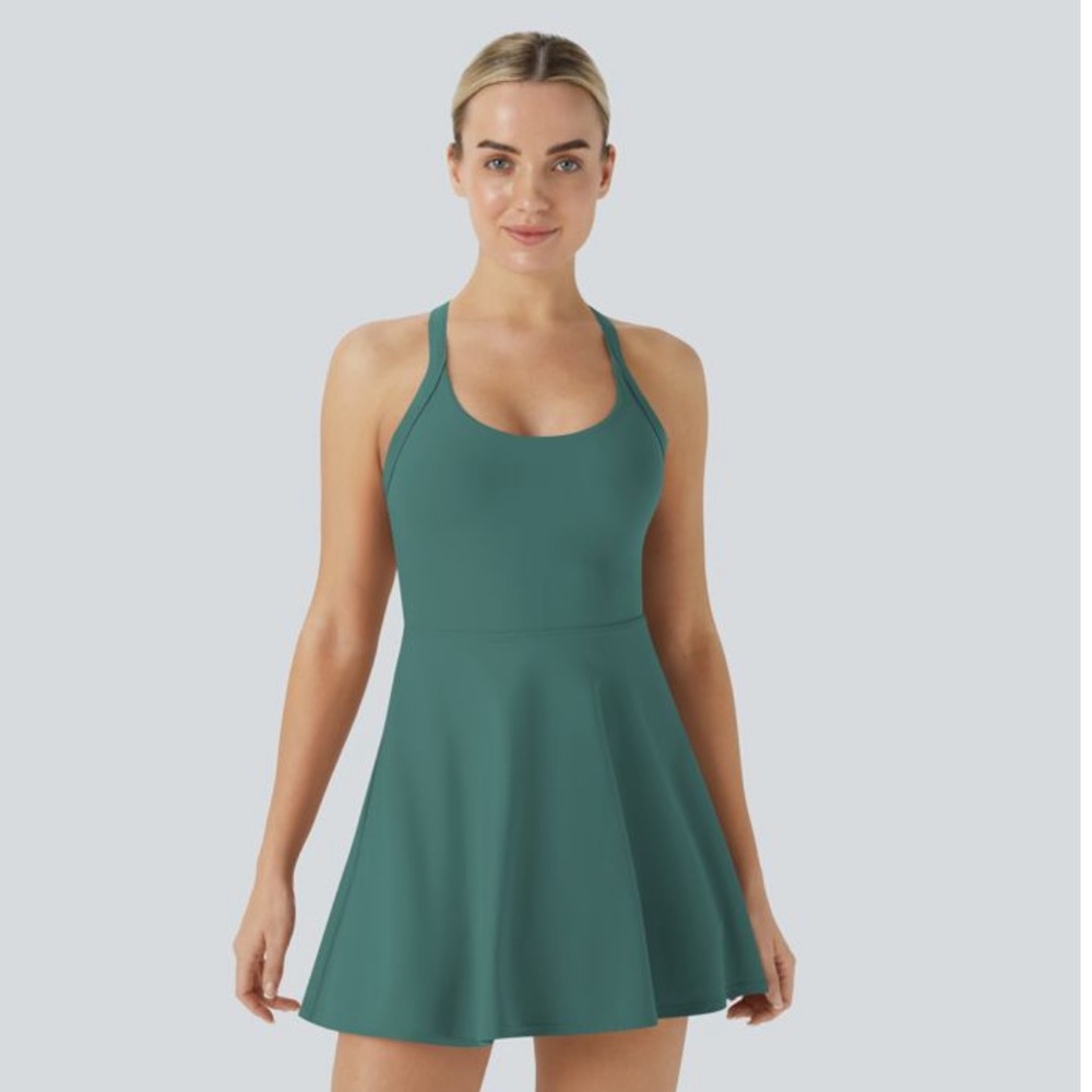 HALARA Backless Twisted Mini Dress in Blue Spruce